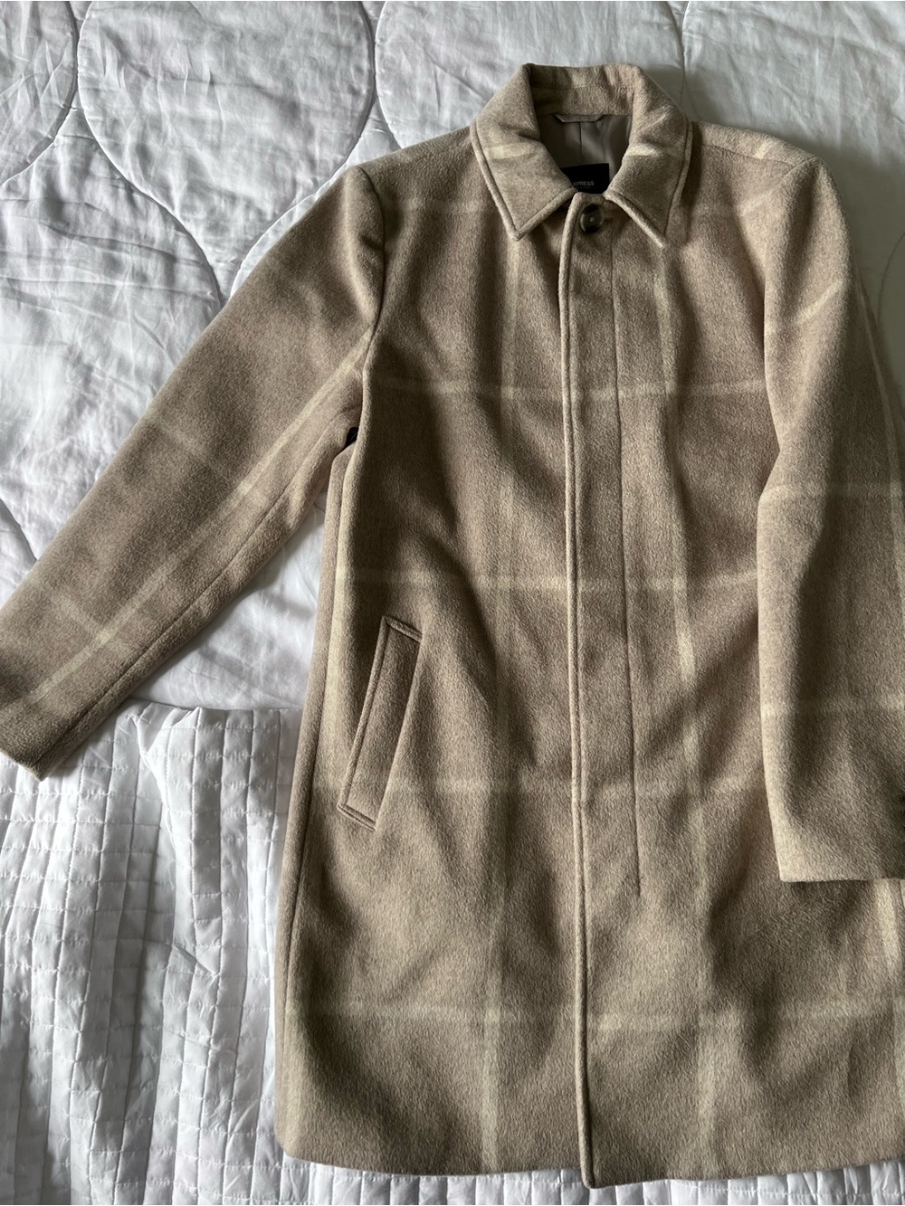 Express Beige Plaid Trench Coat